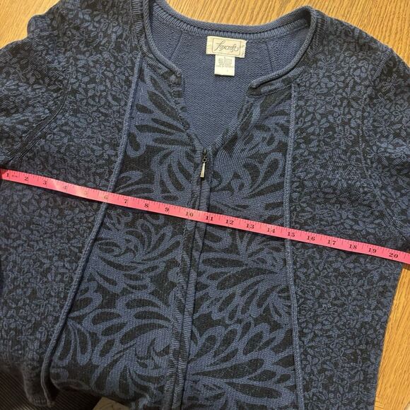 Foxcroft Zipper Cardigan Sweater Blue Floral Bell Sleeve Womens Size Large - Picture 5 of 7